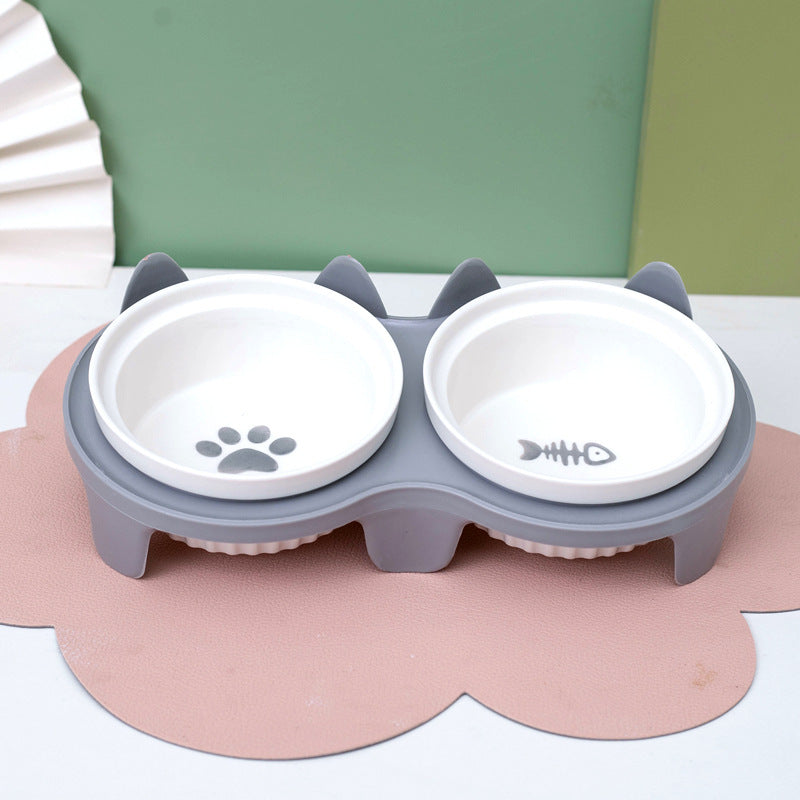 Ceramic Pet Double Bowl Elevated Water Feeding Bowl