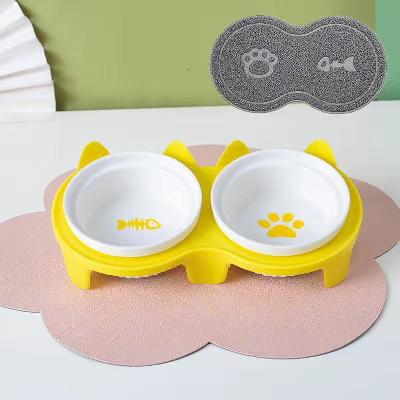 Ceramic Pet Double Bowl Elevated Water Feeding Bowl