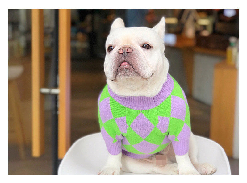Trendy Plaid Pet Sweater Warm Comfortable Outfit