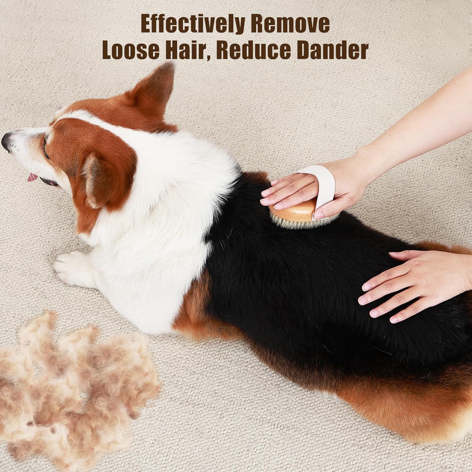 Soft Boar Bristle Pet Palm Brush Shedding Control Grooming Tool