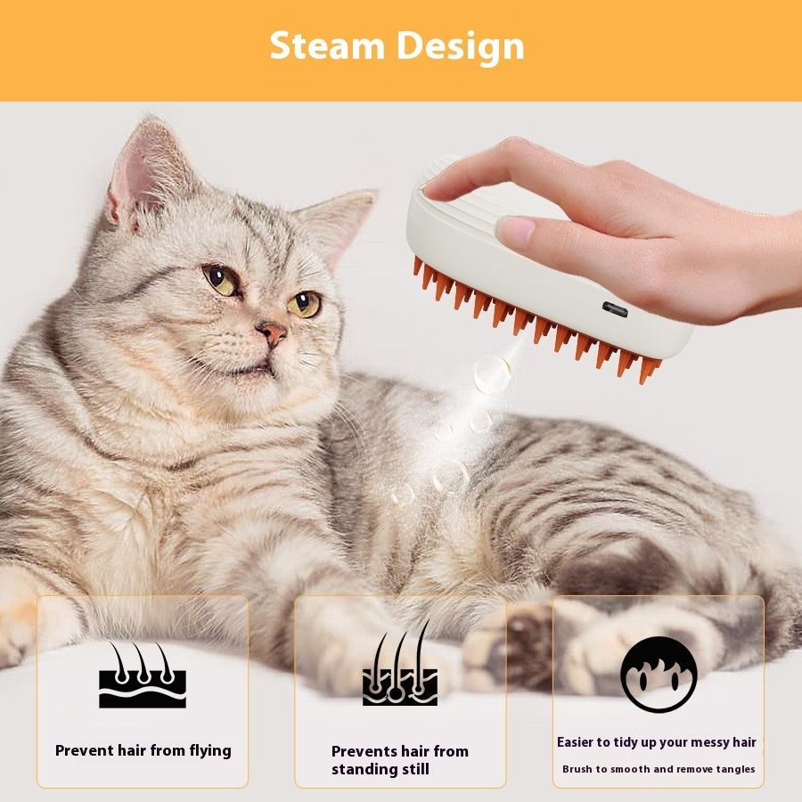 USB Rechargeable Pet Steam Brush Spray Massage Grooming Comb