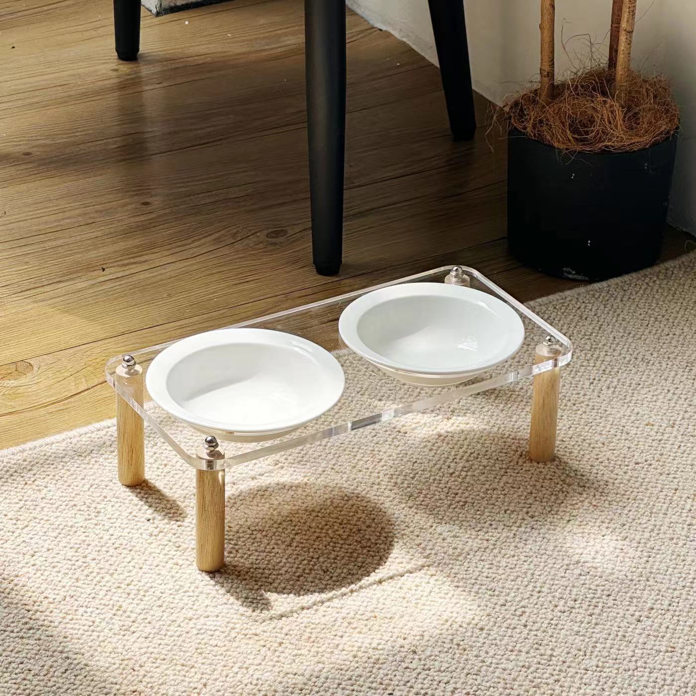 Anti Tumble Elevated Ceramic Pet Double Feeding Bowl