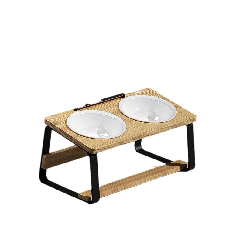 Ceramic Double Bowl Pet Feeding Water Bowl Stand
