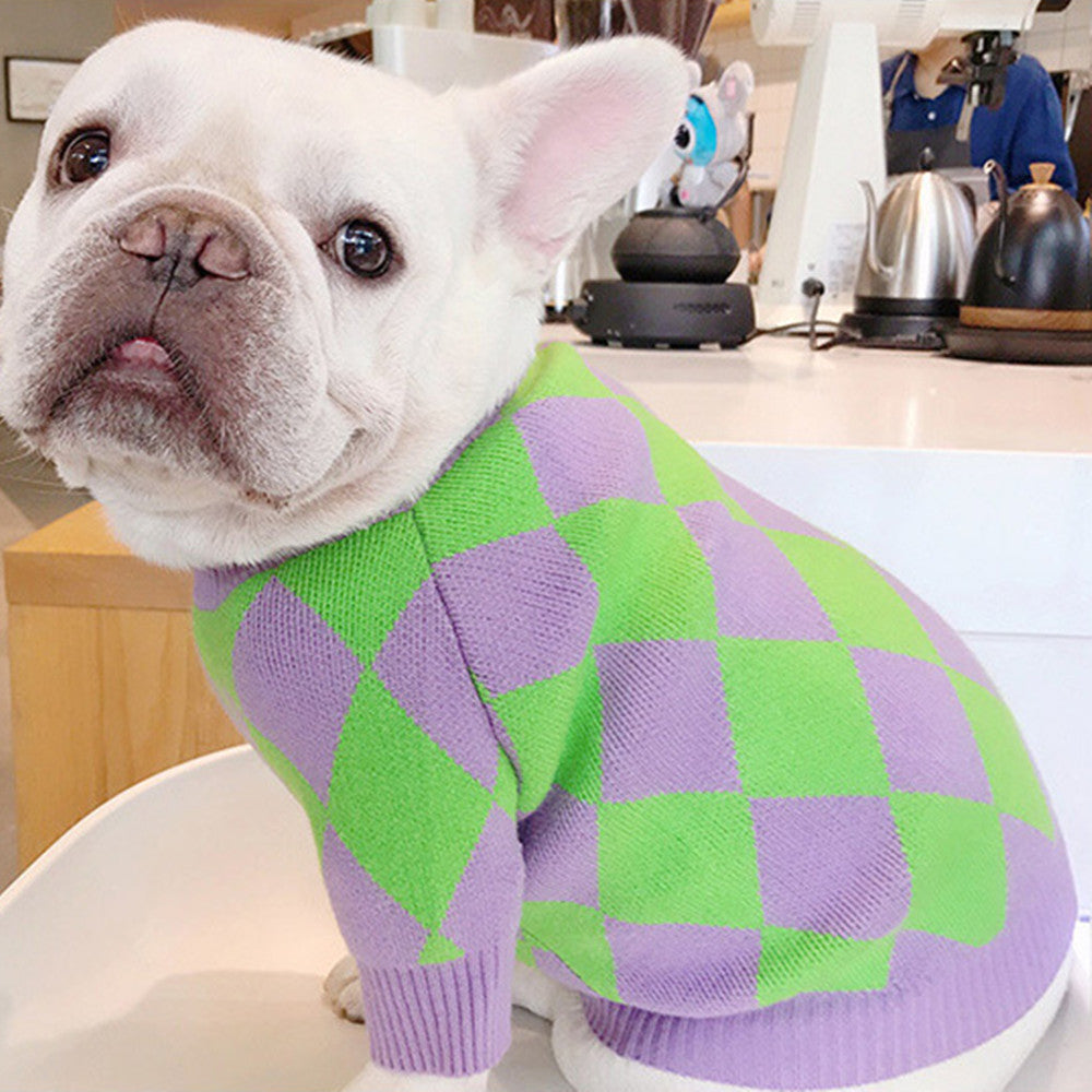 Trendy Plaid Pet Sweater Warm Comfortable Outfit