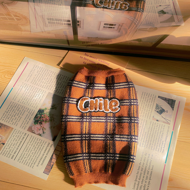 Vintage Plaid Pet Sweater Warm Cozy Pet Clothing